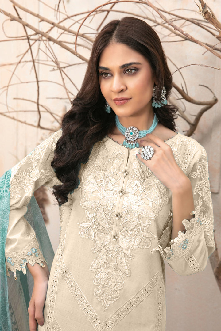 Ready-made Off White Pakistani Tunic Style Salwar Kameez With Contrast Digital Printed Dupatta