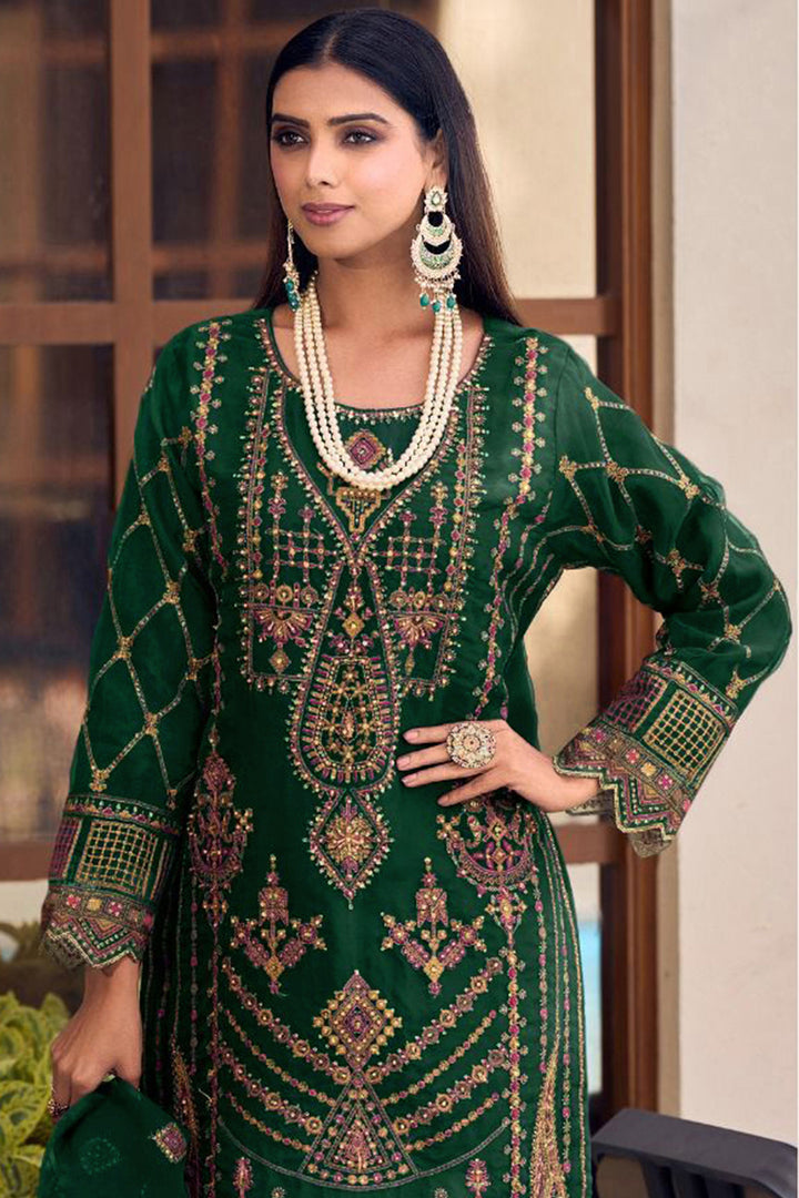 Ready To Wear Green New Pakistani Salwar Kameez With Heavy Net Dupatta 4