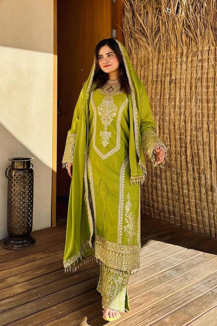 Ready To Wear Heavy Silk Chinon Pakistani Tunic Style With Lovely Dupatta Work-1