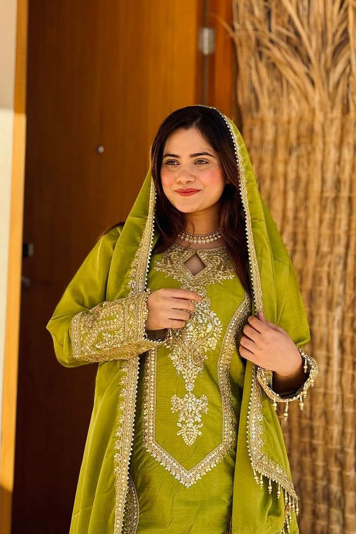 Ready To Wear Heavy Silk Chinon Pakistani Tunic Style With Lovely Dupatta Work-2