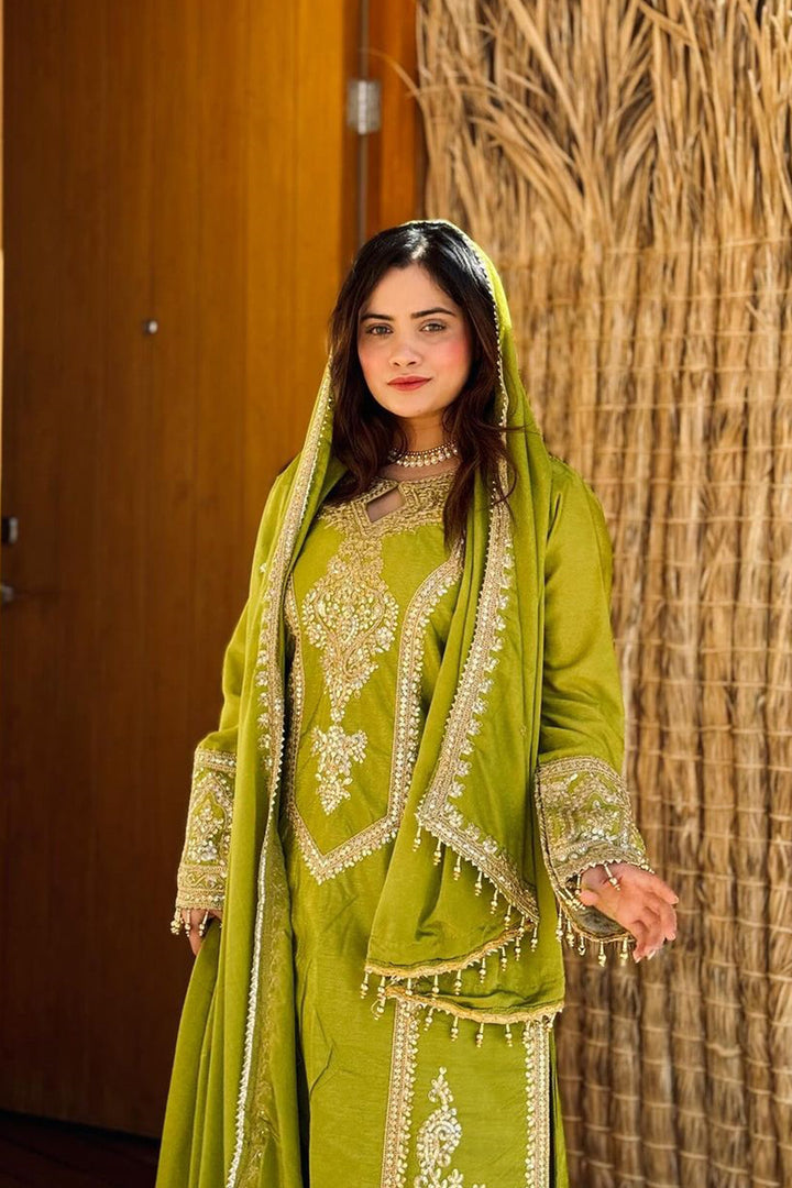 Ready To Wear Heavy Silk Chinon Pakistani Tunic Style With Lovely Dupatta Work-3