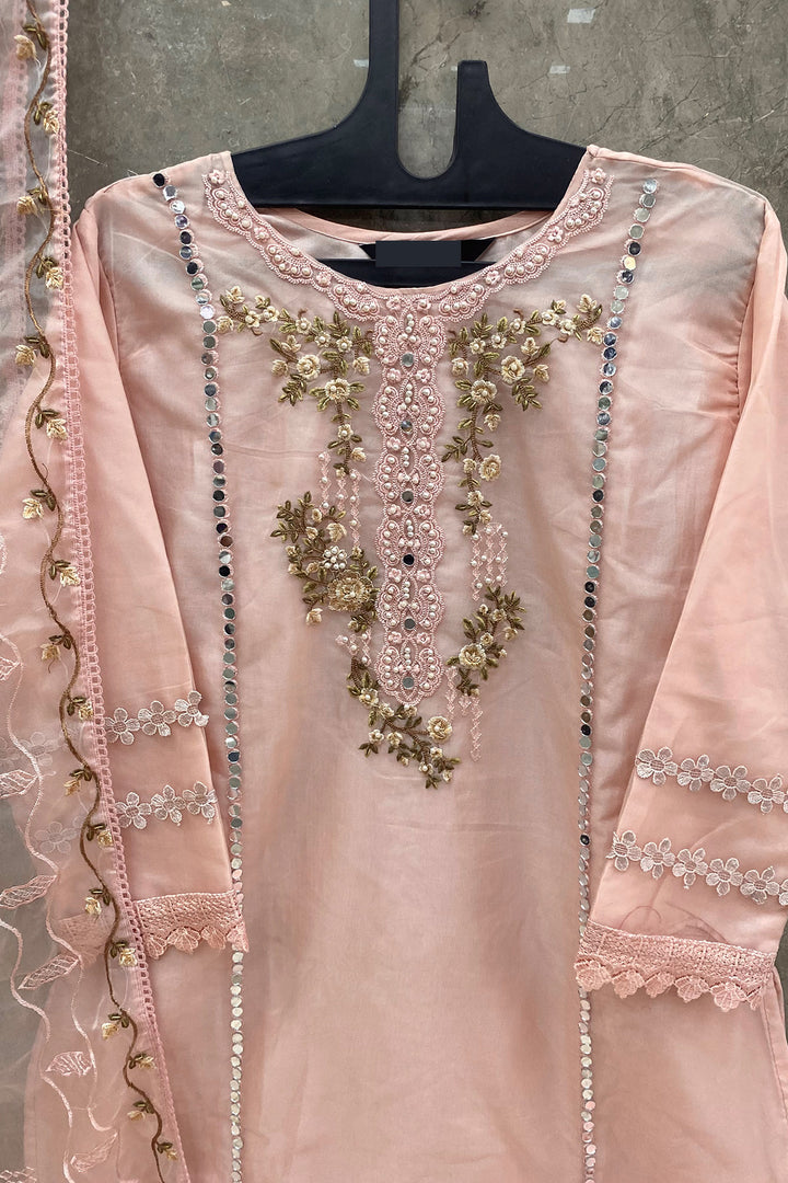 Ready To Wear Peach Premium Organza Pakistani Salwar Kameez With Attractive Dupatta Work