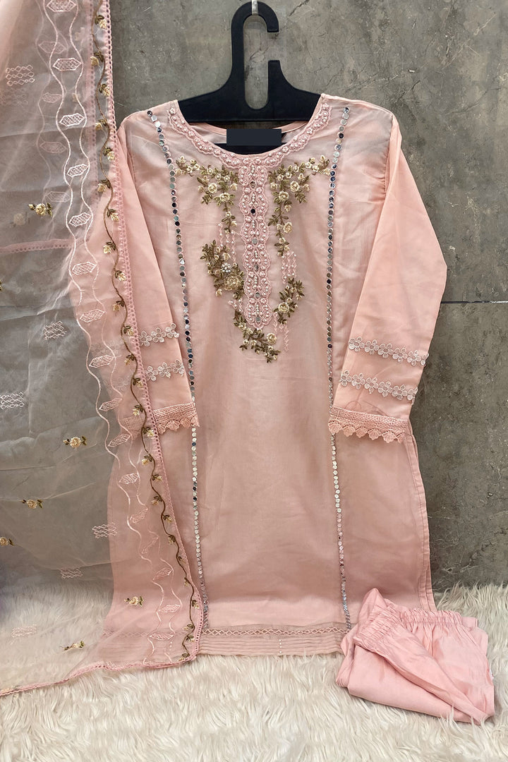 Ready To Wear Peach Premium Organza Pakistani Salwar Kameez With Attractive Dupatta Work 1