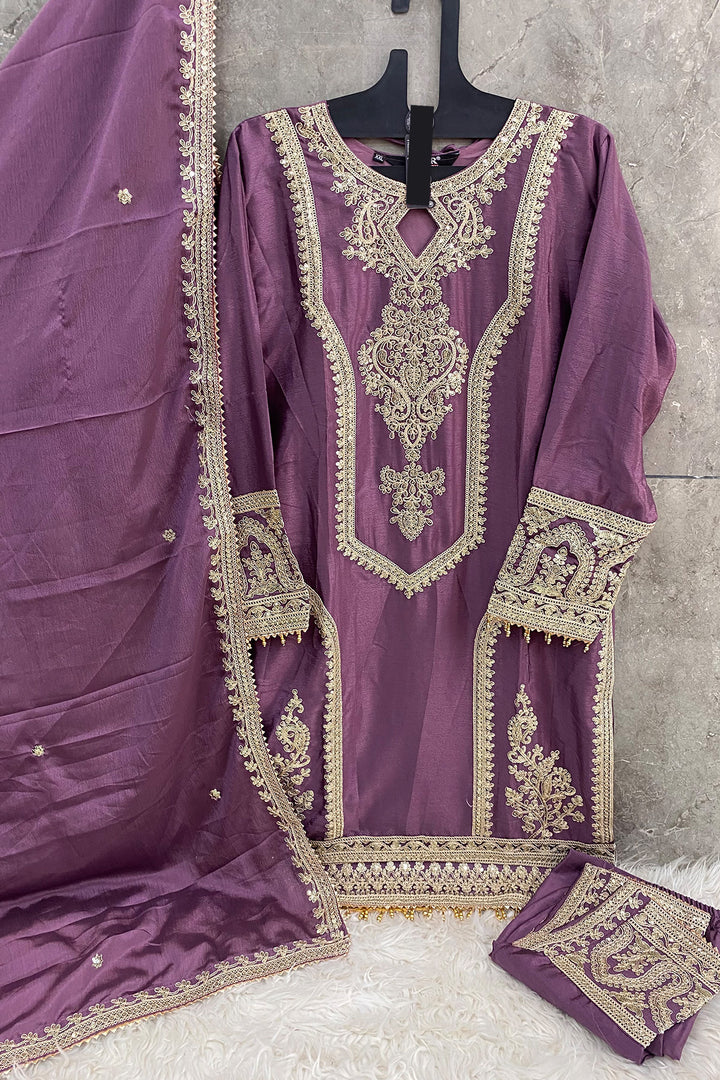 Ready To Wear Purple Heavy Silk Chinon Pakistani Tunic Style With Lovely Dupatta Work3