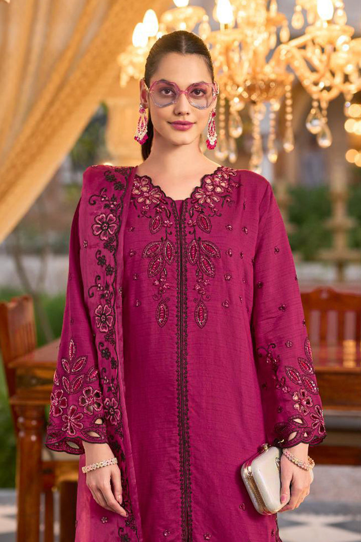 Ready To Wear Viscose Silk Pakistani Salwar Kameez Maroon With Organza Dupatta Embroidered
