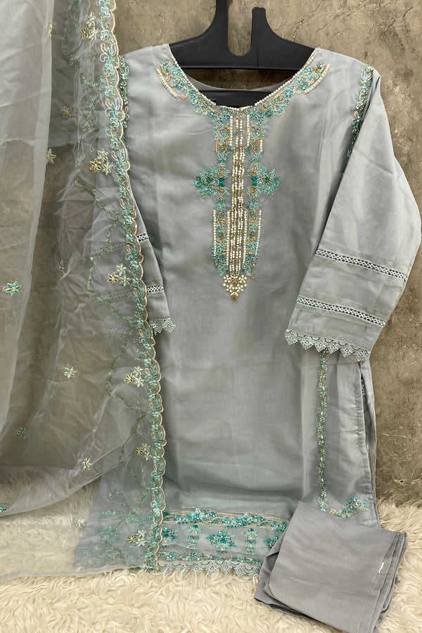 Readymade Light Blue Luxury Organza Pakistani Salwar Kameez With Attractive Dupatta Work