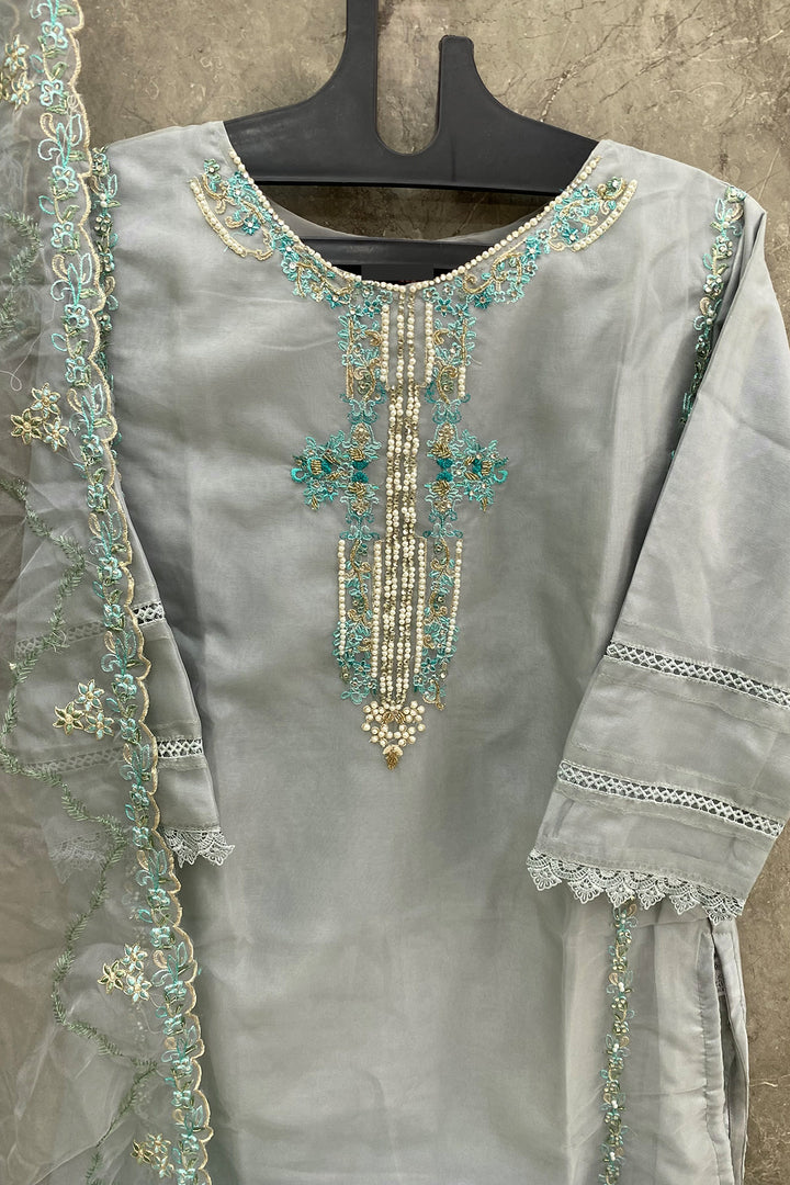 Readymade Light Blue Luxury Organza Pakistani Salwar Kameez With Attractive Dupatta Work1