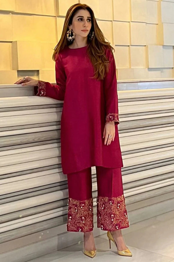 Readymade Luxury Cherry Pakistani Women Kurti Pant Set With Beautiful Work-3