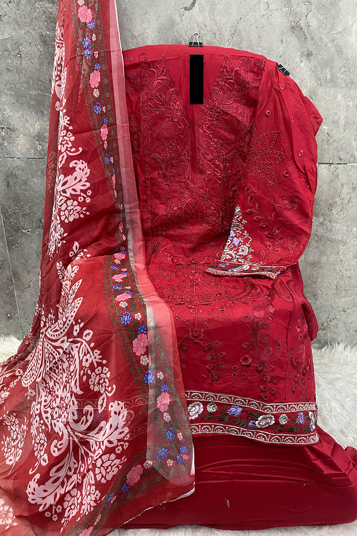 Red Heavy Rayon Pakistani Salwar Kameez With Beautiful Chiffon Digital Printed Dupatta1