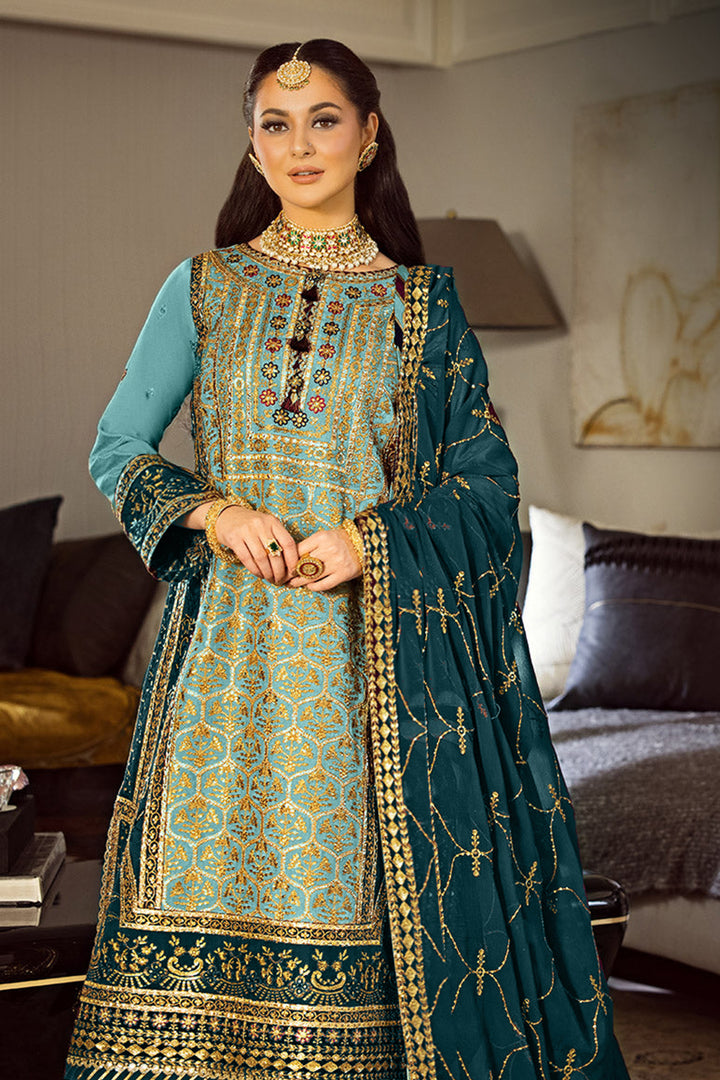 Sky Blue Georgette Pakistani Style Salwar Kameez With Beautiful Dupatta Work-3