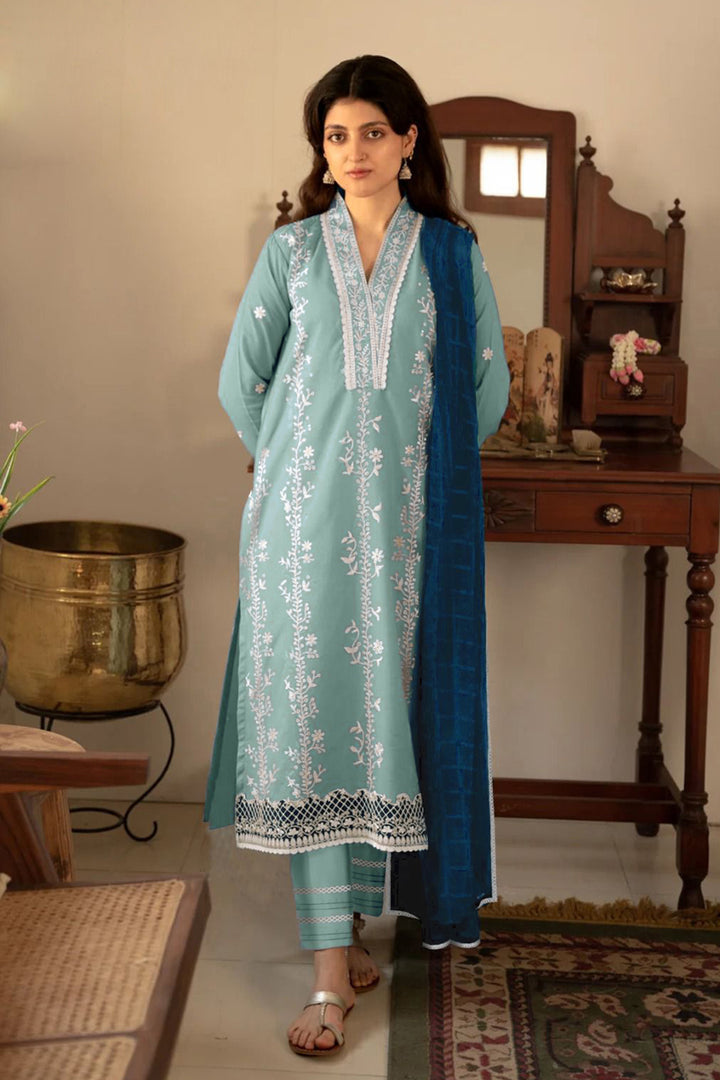Sky Blue Stitched Tunic Pakistani Salwar Kameez With Contrast Dupatta 2