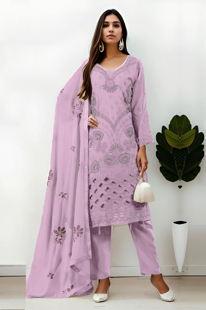 Stunning Purple Front & Back Pakistani Salwar Kameez Work With Beautiful Embroidery Dupatta Work-1