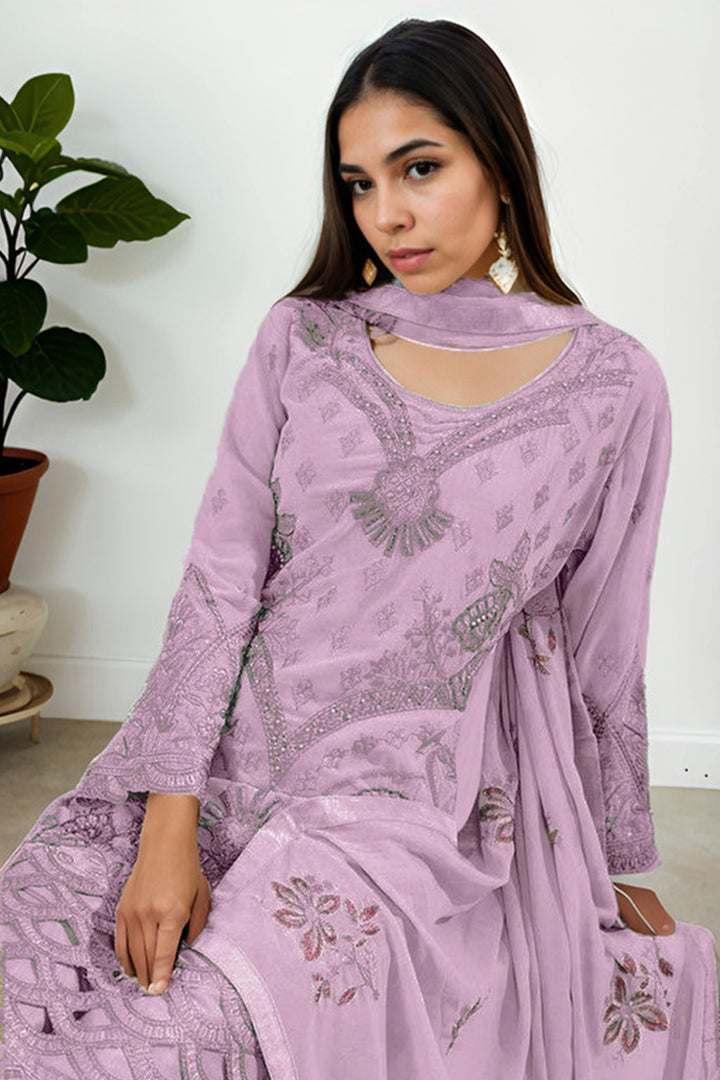Stunning Purple Front & Back Pakistani Salwar Kameez Work With Beautiful Embroidery Dupatta Work-2