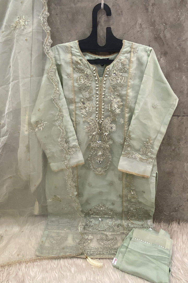 Summer Special Organza Pista Ready To Wear Pakistani Tunic Style With Lovely Dupatta Work1