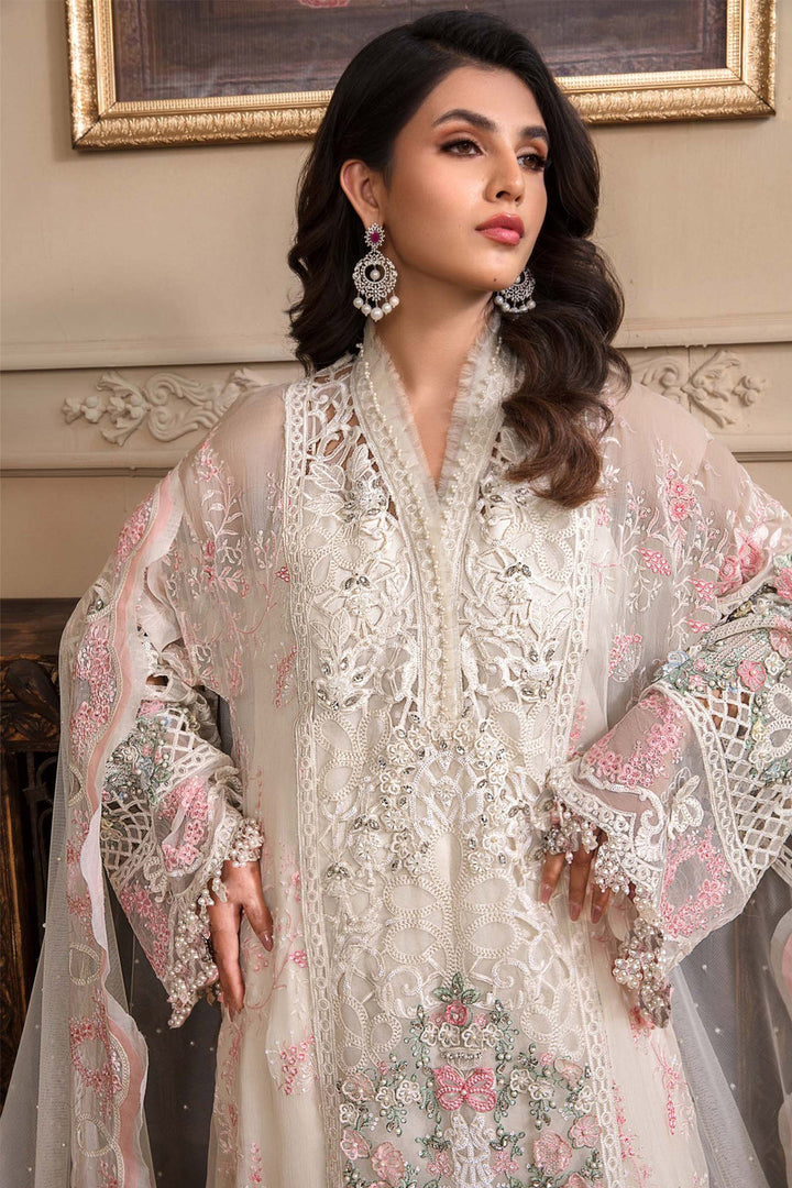 White Color Pakistani Salwar Kameez With Heavy Embroidery & Frill Work Dupatta 4