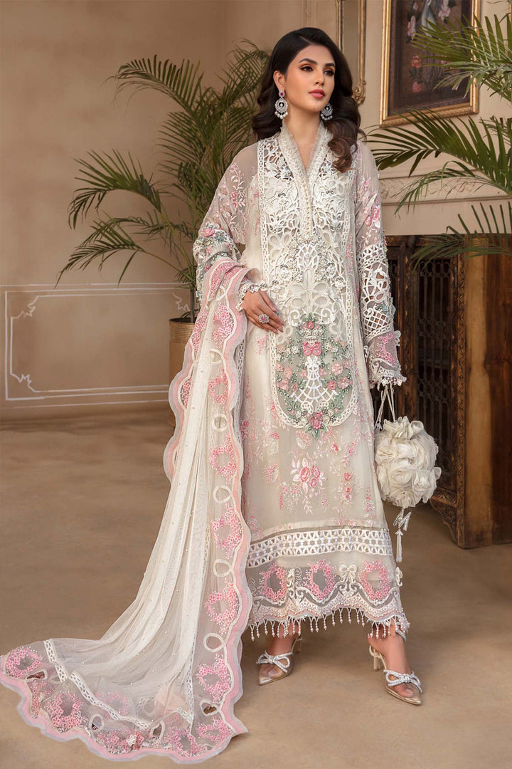 White Color Pakistani Salwar Kameez With Heavy Embroidery & Frill Work Dupatta 6