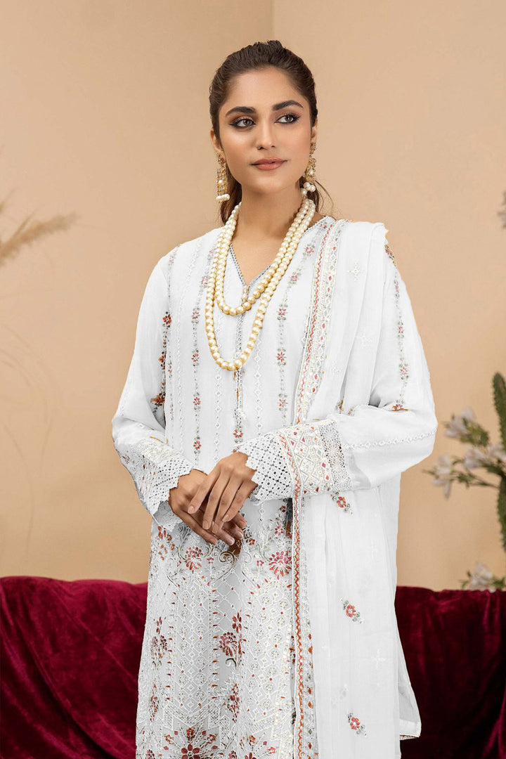 White Pakistani Tunic Salwar Kameez With Heavy Embroidery Work Dupatta 5