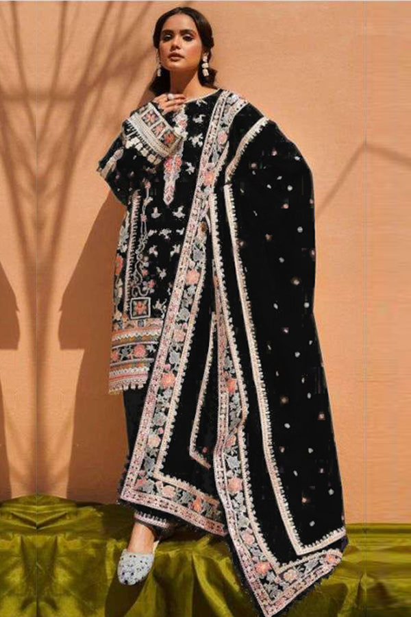 Awesome Pakistani Salwar Kameez Rayon Beautiful Black Outfit With Imported Silk Chex Dupatta
