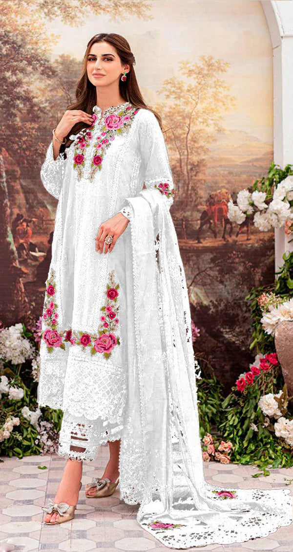 Attractive White Georgette Pakistani Salwar Kameez With Beautiful Embroidery Dupatta Work