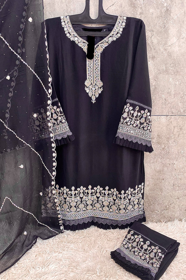 Fully Stitched Heavy Black Georgette Embroidered Pakistani Salwar Suit With Beautiful Dupatta