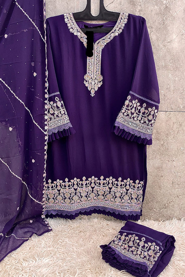 Fully Stitched Heavy Royal Blue Georgette Embroidered Pakistani Salwar Suit With Beautiful Dupatta