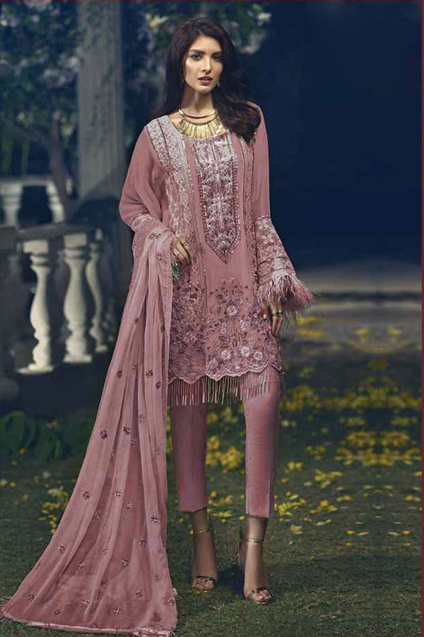 Dazzling Party Wear Heavy Embroidered Pink Pakistani Salwar Suit With Heavy Dupatta Work