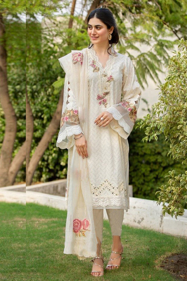 Moon White Pakistani Style Designer Cotton Salwar Suit