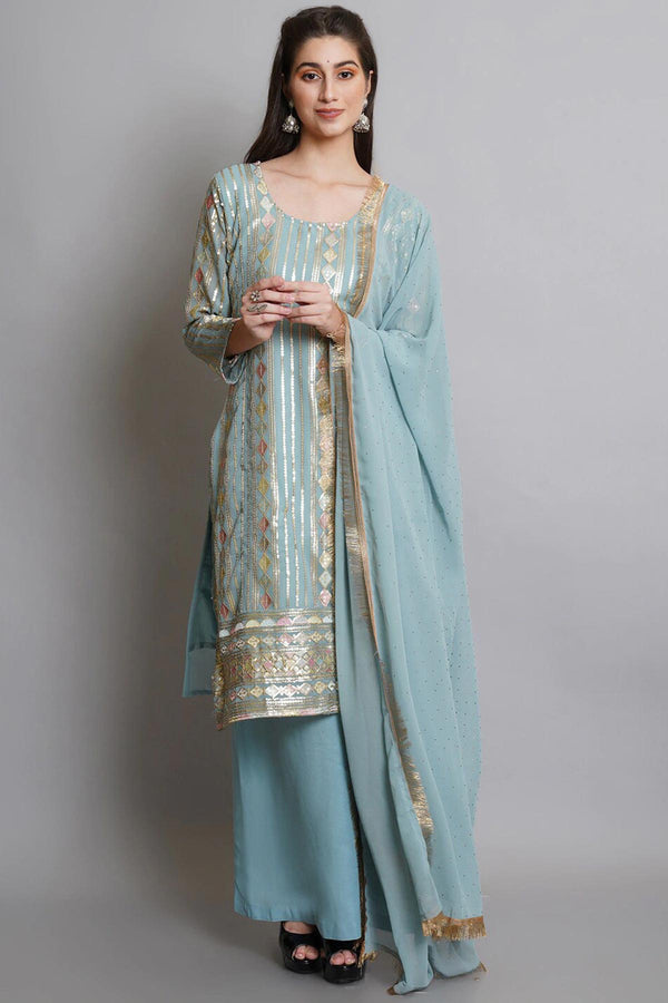 Readymade Stunning Sky Blue Color Georgette Suit with Sequence Work with Georgette Dupatta