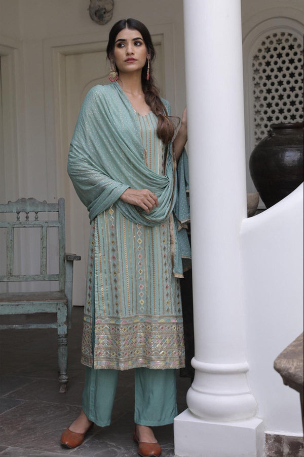 Alluring Sky Blue Color Georgette Suit with Sequence Work