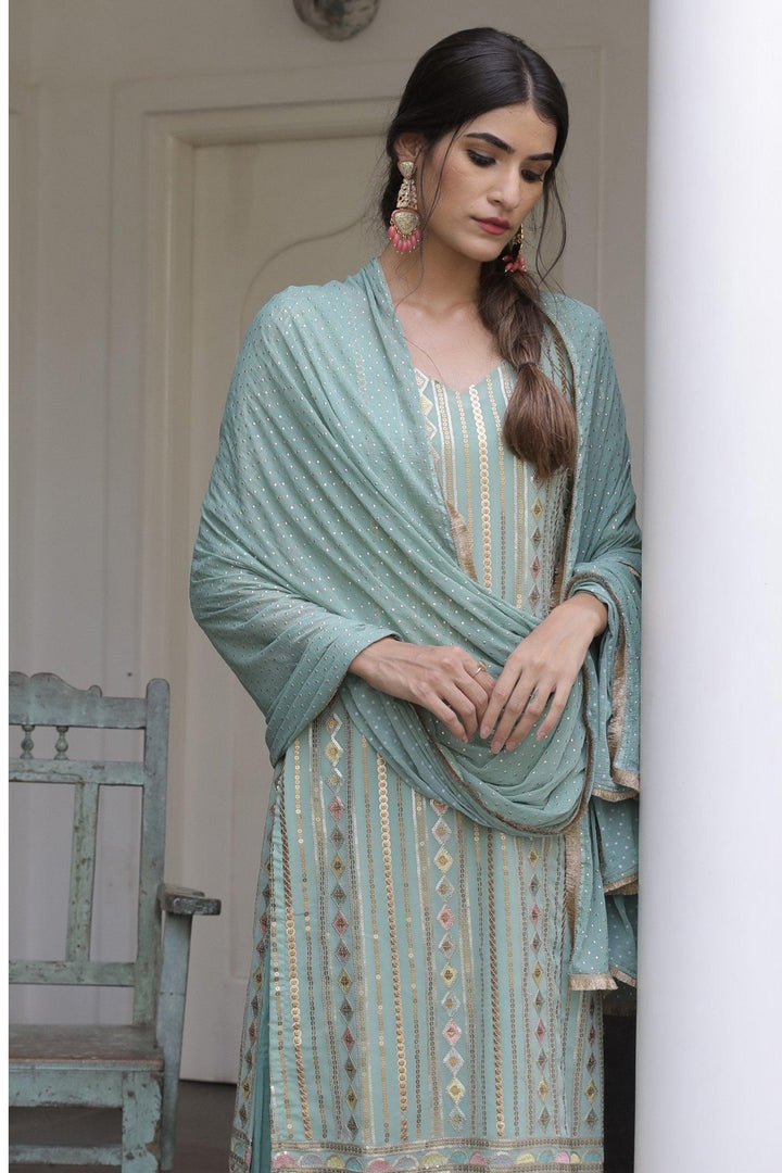 Alluring Sky Blue Color Georgette Suit with Sequence Work