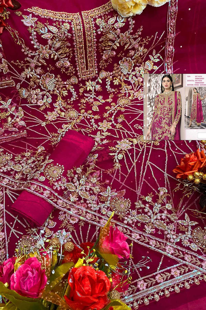 Dark Pink pakistani Designer Salwar Suit With Work Dupatta Media 1 of 3